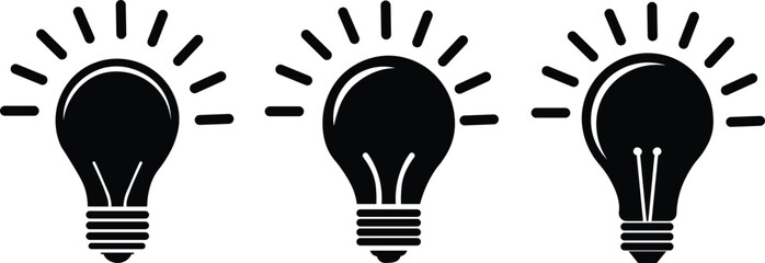 Light bulb silhouette icon set with idea rays innovation and creativity concept vector © Hassaan