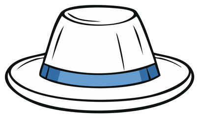 Simple graphic illustration of a classic men's fedora hat with elegant blue band detail