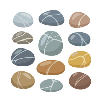 Collection of smooth colorful river stones in various shades and patterns