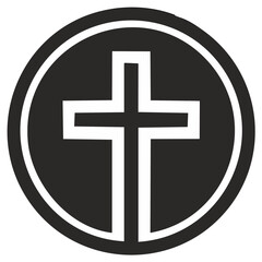 Obraz premium Christian cross symbol in a circle black and white graphic