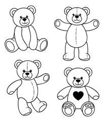 Obraz premium Line art teddy bear set featuring cute bears in different poses and a heart detail for children's designs