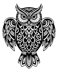 Obraz premium Ornate line art illustration of an owl depicting a symbolic design for various projects