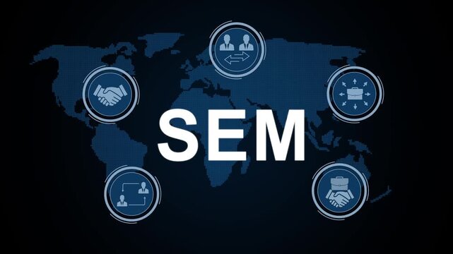 SEM search engine optimization and marketing concept featuring website ranking, digital strategy, SEO analytics and internet technology.