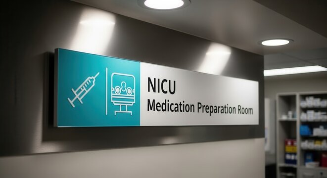 Hospital Signage Identifying Nicu Medication Preparation Room Sign Indicating Care