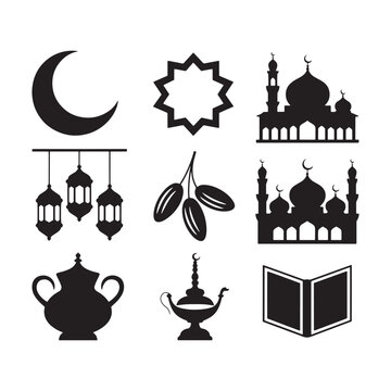 Ramadan islamic mosque lantern holiday  star muslim moon ster lantens black silhuoette vector