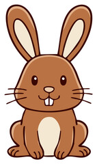 Obraz premium Cartoon brown bunny portrait with long ears, cute rabbit character smiling, cheerful design.