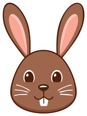 Obraz premium Cute Brown Cartoon Rabbit Face Illustration with Long Ears and Whiskers