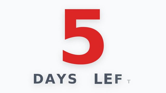 Large red number representing five days prominently displayed on a simple background