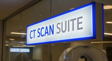 Illuminated Sign Indicating Location of CT Scan Suite Inside Healthcare Facility