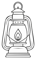 Obraz premium Vintage Lantern Line Art: Detailed Black and White Drawing of a Traditional Oil Lamp