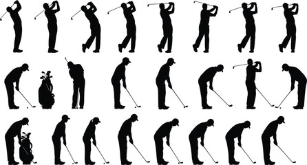 Obraz premium Golf players silhouette illustration swing putting equipment sport activity flat vector