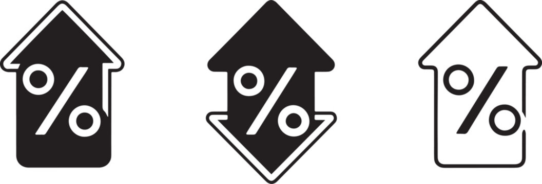 Percentage and Arrow Icons: Up and Down Arrows with Percentage Signs for Finance and Growth