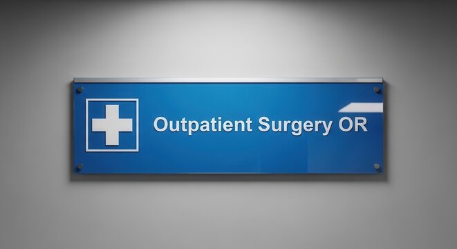 Outpatient Surgery Room Signage On A Blue Backdrop In a Hospital Setting