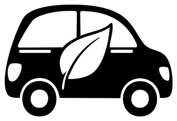Eco-friendly car silhouette with leaf symbol for sustainable transportation