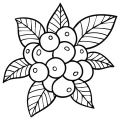 Stylized Black and White Illustration of Berries with Leaves