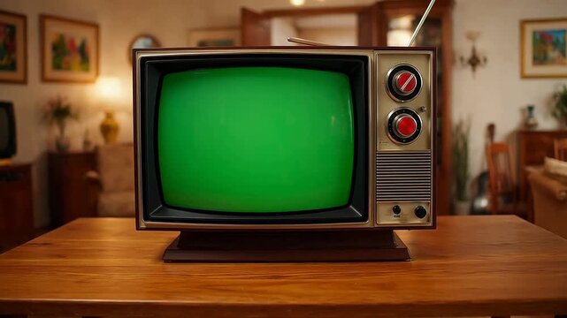 Vintage television on wooden table
