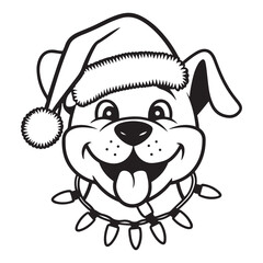 Obraz premium Happy Christmas Dog Character with Santa Hat and Holiday Lights Line Art