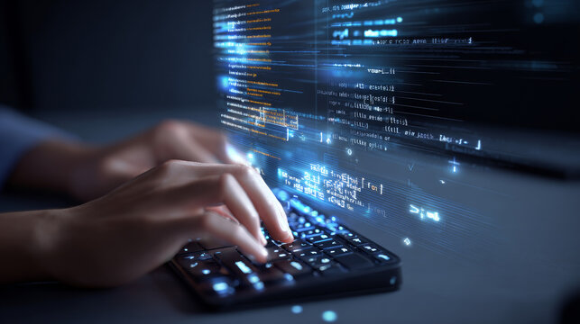 Programmer developer typing script source languages coding symbols  icon development project data programming software engineering IT technologies computer. 3d rendering.