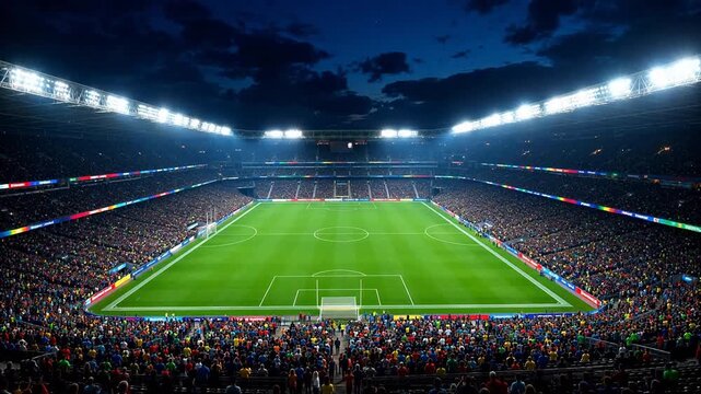 Soccer stadium at night with crowd