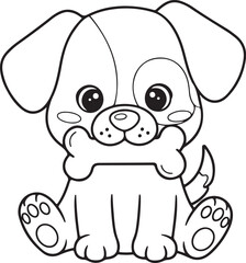 Fototapeta premium A cute cartoon puppy holding a bone in its mouth isolated on transparent background