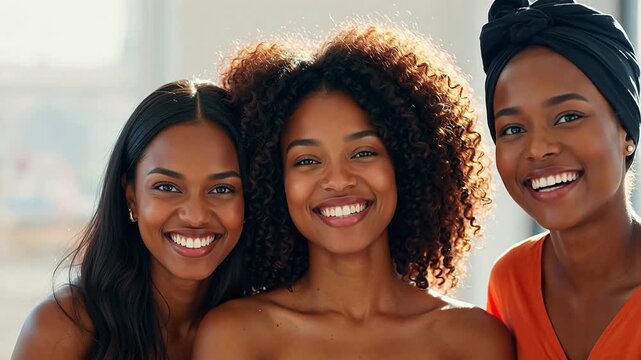 Three women smiling together