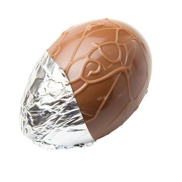 chocolate easter egg wrapped in foil isolated on pure white background 