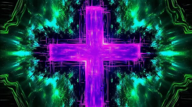Abstract glowing cross in vibrant colors