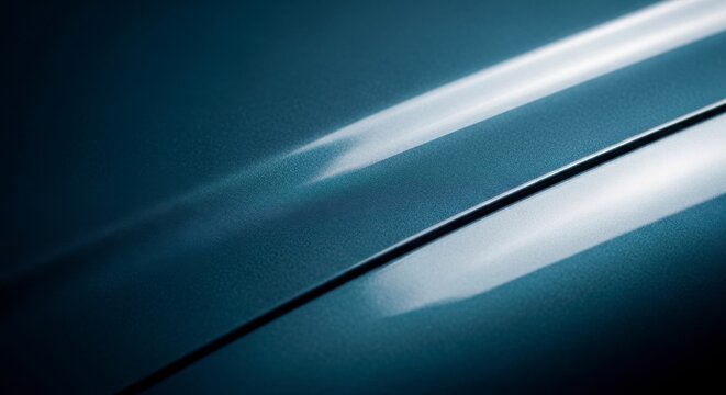 Close-up of sleek blue car surface with reflective light