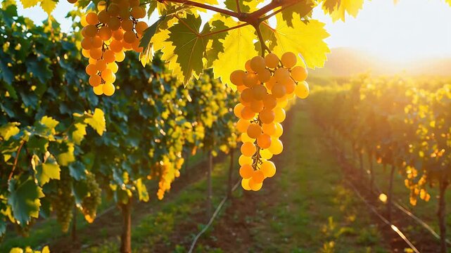 Grapevines with ripe grapes in vineyard