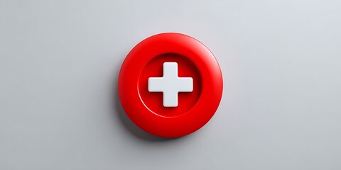 Obraz premium Red button with white plus sign on gray background