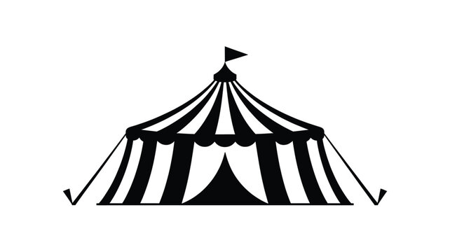 Vibrant circus tent with flag on white background