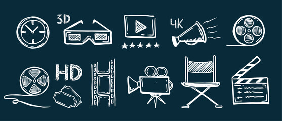 Hand-drawn Cinema and Film Production Icons Collection