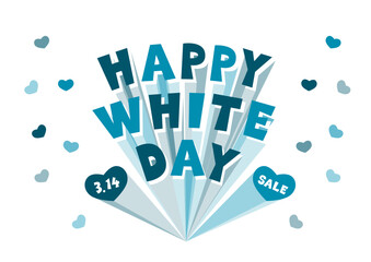 ホワイトデーの飛び出す文字とハートのイラスト