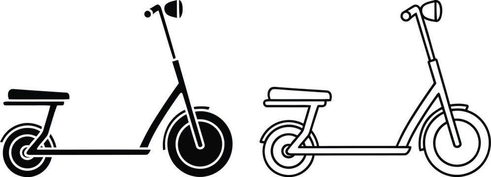 Line drawings of two different electric scooter designs side by side
