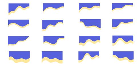 Fototapeta premium Set of blue wave separator footers, modern dividers shapes vector illustration. Header Border Shapes for Websites. Vector Banner Designs. Abstract Web Dividers. Wave Page Section Elements