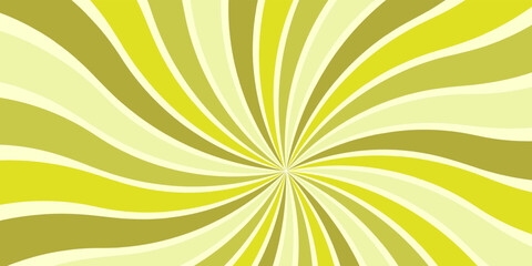 Candy green color sunburst background. Abstract yellow cream sunbeams design wallpaper. Colorful spinning lines for template, banner, poster, flyer. Sweet rotating cartoon swirl or whirlpool. Vector b © Cibula