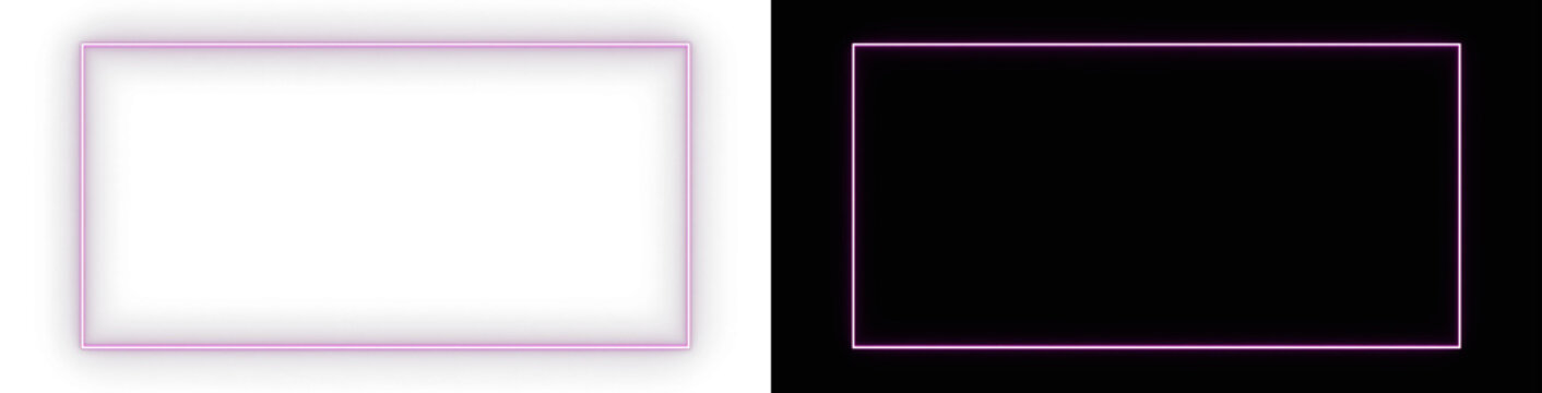 Purple neon rectangular frame glowing outline frame on transparent background overlay effect 