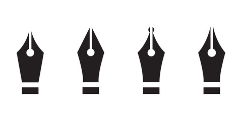 Fototapeta premium Set of four black silhouette icons of fountain pen nibs.