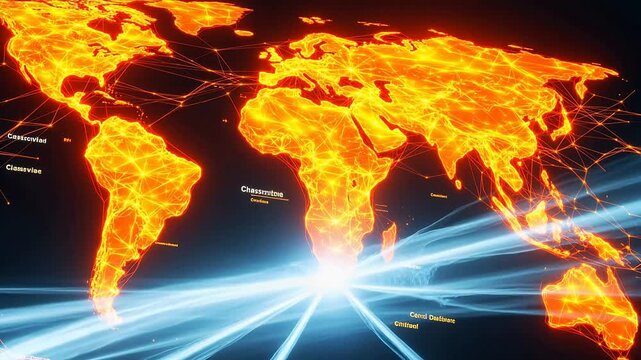 Global network map with glowing connections