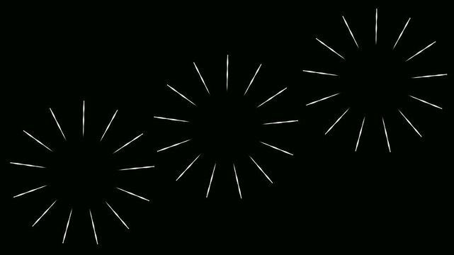 Minimalist circle burst motion graphics, line blast animation on black screen, 4k firework explosion for social media intro, flat vector style glowing line burst for modern video production.