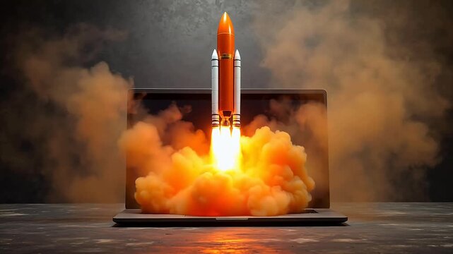 Laptop with rocket launch