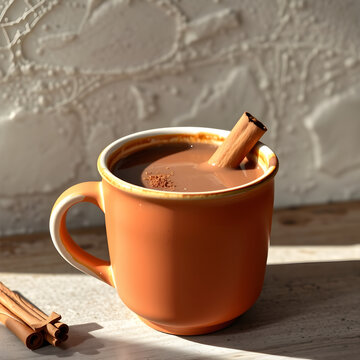 Vegan Mexican champurrado in ceramic mug