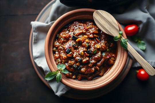 Vegan Romanian zacuscă vegetable spread in bowl