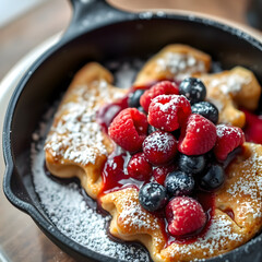 Vegan Austrian kaiserschmarrn torn pancake with berry compote