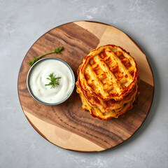 Vegan Slovak potato pancakes with garlic sauce