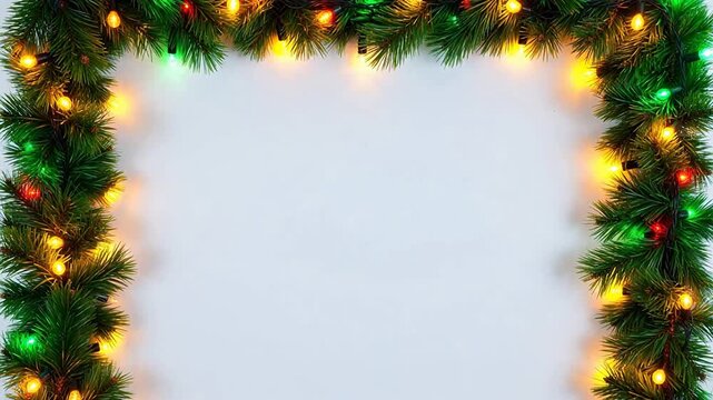 Christmas garland with lights on white background