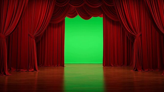Theatrical stage with red curtains