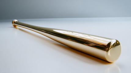 Naklejka premium Gleaming Gold: A Luxurious Bat Symbolizing Success and Achievement on White. Capture the essence of victory and luxury with this unique and captivating shot