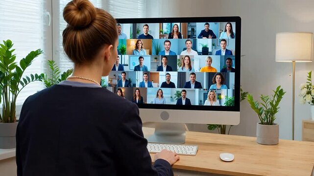 Woman in office on video call