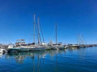 Obraz premium Boats in the harbour of the spanish town Fuengirola on the Costa del Sol